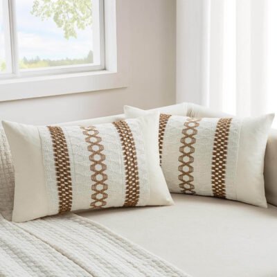 MIULEE Set of 2 Coco Brown Boho Decorative Pillow Covers 12x20 Inch Farmhouse Rustic Couch Throw Pillows Modern Spring Cotton Cushion Covers Retro Cute Macrame Woven Home Decor for Bed Sofa Chair