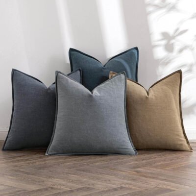 MIULEE Neutral Navy Linen Pillow Covers Pack of 4 Decorative Natural Solid Throw Pillow Covers Soft Accent Boho Farmhouse Couch Pillowcases Modern Home Decors for Living Room Bed Sofa 24x24 Inch