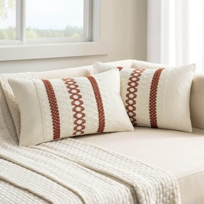 MIULEE Set of 2 Rust Boho Decorative Pillow Covers 12x20 Inch Farmhouse Rustic Couch Throw Pillows Modern Cotton Cushion Covers Retro Cute Macrame Woven Home Decor for Bed Sofa Chair