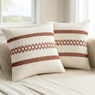 MIULEE Set of 2 Rust Boho Decorative Pillow Covers 20x20 Inch Farmhouse Rustic Couch Throw Pillows Modern Cotton Cushion Covers Retro Cute Macrame Woven Home Decor for Bed Sofa Chair