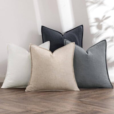 MIULEE Neutral Cream/Gray Linen Pillow Covers Pack of 4 Decorative Nautral Solid Throw Pillow Covers Soft Accent Boho Farmhouse Couch Pillowcases Modern Home Decors for Living Room Bed Sofa 24x24 Inch