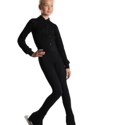 IceDress - Thermal Figure Skating Outfit - Trio 4 - Cropped Jacket with Guipure/ Top/ High-Waisted Legging (Size CM, Black)
