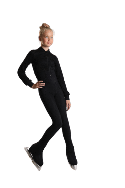 IceDress - Thermal Figure Skating Outfit - Trio 4 - Cropped Jacket with Guipure/ Top/ High-Waisted Legging (Size CM, Black)