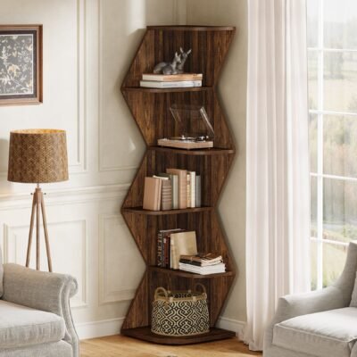 5-Tier Corner Shelf, 71.5 Corner Bookshelf with Open Storage Shelf