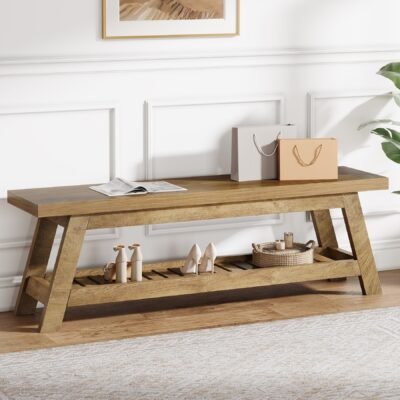 55 Entryway Bench, 2-Tier Foyer Seating Bench with Shoe Storage
