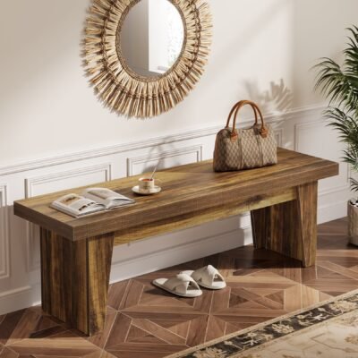 55 Entryway Bench, Farmhouse Shoe Bench Indoor End of Bed Stool