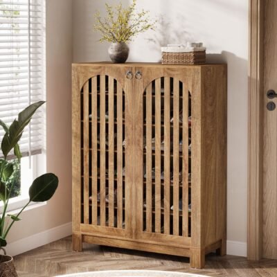 6-Tier Shoe Cabinet, Entryway Shoe Storage Rack with Airy Doors