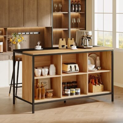 62 Home Bar Cabinet Unit, Pub Table with 6 Spacious Cube Storage