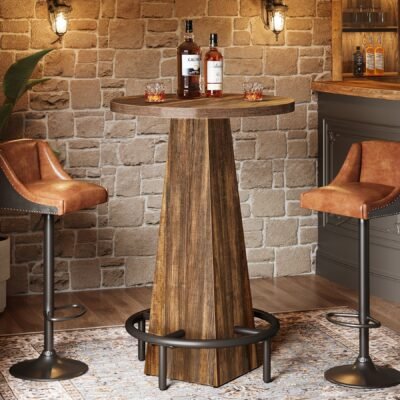 Round Pub Table, Counter Height Bar Table With Footrest