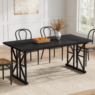 63 Dining Table, Wooden Rectangle Kitchen Table with Heavy Duty Pedestal for 4-6