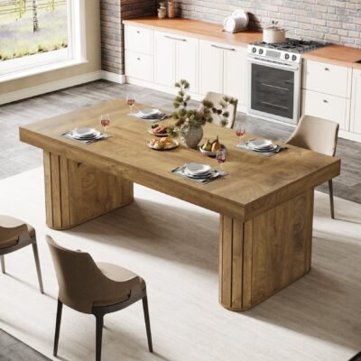70.9 Dining Table, Farmhouse Kitchen Table with Thick Tabletop for 6-8