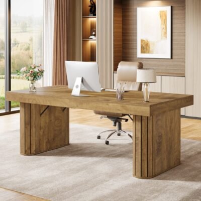 70.9 Executive Desk, Home Office Computer Desk with Wooden Pedestal