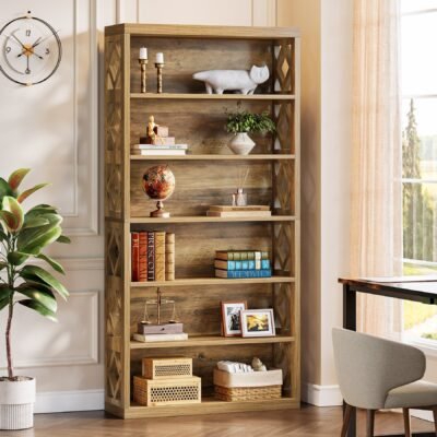 74.8 Bookshelf, 6-Tier Bookcase Standing Open Display Storage Shelves