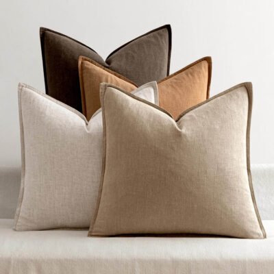 MIULEE Neutral Brown Linen Pillow Covers Pack of 4 Decorative Nautral Solid Throw Pillow Covers Soft Accent Boho Farmhouse Couch Pillowcases Modern Home Decors for Living Room Bed Sofa 24x24 Inch