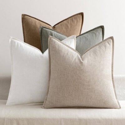 MIULEE Neutral Linen Pillow Covers Pack of 4 Decorative Natural Solid Throw Pillow Covers Soft Accent Boho Farmhouse Couch Pillowcases Modern Home Decors for Living Room Bed Sofa 16x16 Inch