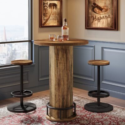 Bistro Sets with 2 Barstools, Pub Cocktail Table Bar Table with Chairs