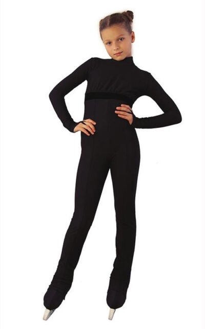 IceDress Figure Skating Overalls - Thermal - Style (Size CXL, Black with Velvet Trim)