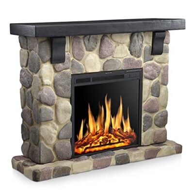 48 Inch Electric Fireplace Stone Mantel Package Y4926