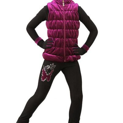 IceDress Figure Skating Outfit - Thermal - Velvet Butterfly with Vest (Size CXXS, Fuchsia)