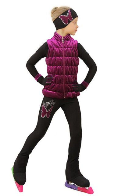 IceDress Figure Skating Outfit - Thermal - Velvet Butterfly with Vest (Size CXXS, Fuchsia)