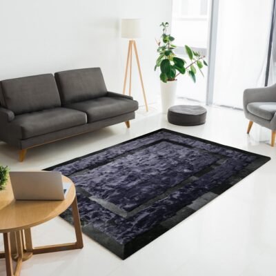 Night Blue Plush Fur Carpet with Black Frame