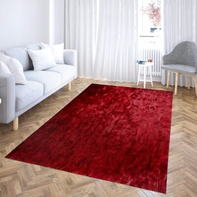 Red Color Rex Rabbit Fur Area Rug