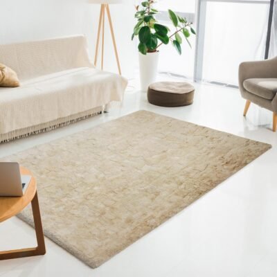 Beige Rabbit Fur Area Rug