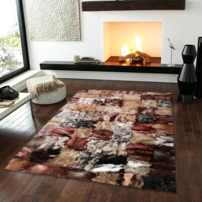 Natural Fox Fur Multicolor Patchwork Rug