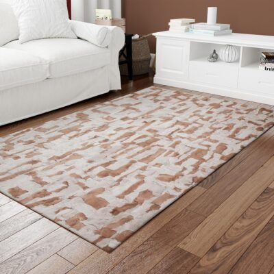 Beige & Brown Rex Rabbit Fur Area Rug