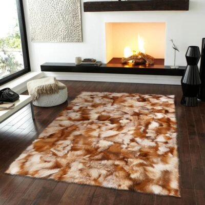 Red Brown & Cream Fox Fur Rug