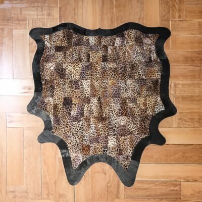 Leopard Print Patchwork Peltry Rug with Black Border