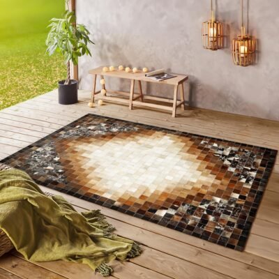 Brown Cowhide Geometric Patchwork Carpet