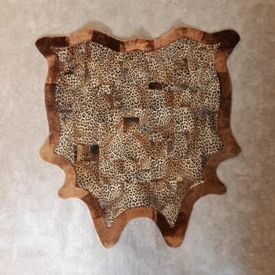 Brown Framed Leopard Print Genuine Leather Peltry Rug
