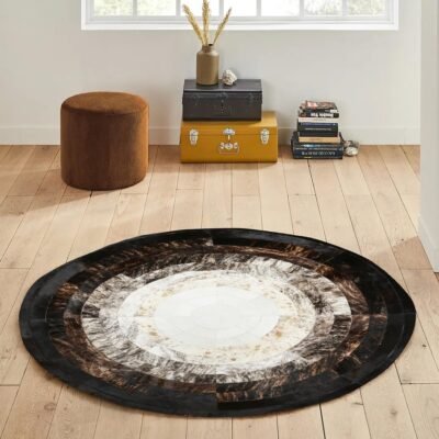 Black & White Calfskin Round Carpet