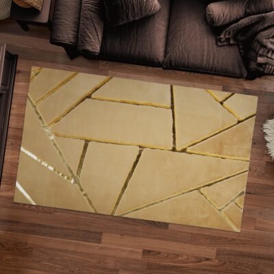 Brown Fur Plush Rug with Gold Stripes