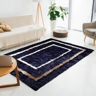 Dark Blue Sheepskin Rug with Gold Frame