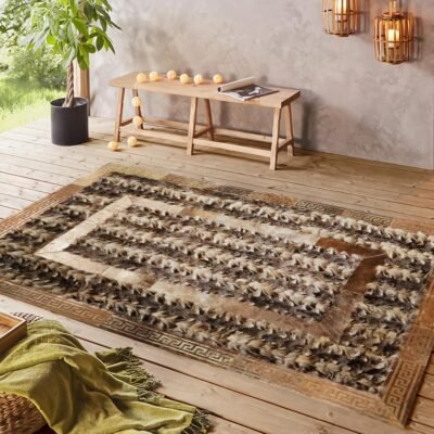Brown Fox Fur Rug with Gold Frame