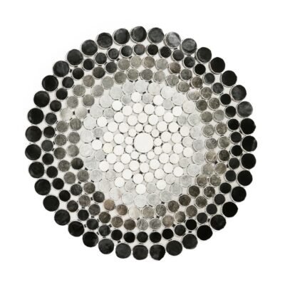 Gray & Black Cowhide Polka Dot Round Rug