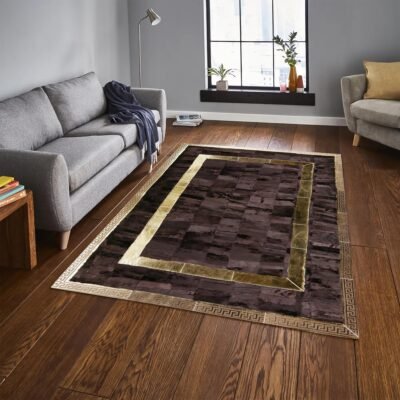 Dark Brown Tuscan Rug with Gold Frame