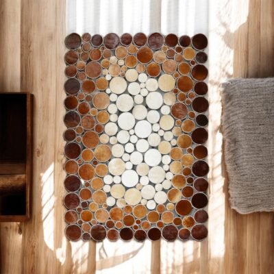 Brown & Cream Cowhide Polka Dot Patchwork Rug