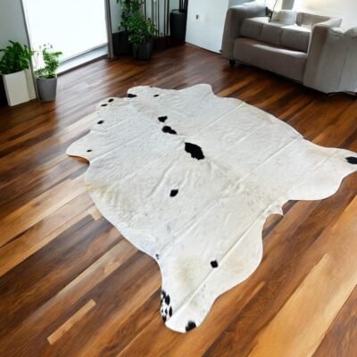 Black Speckled White Cowhide Peltry Rug, High Quality Cowhide RugSize: 169 cm x 210 cm / 66.5 inch x 82.6 inch