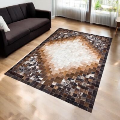 Brown & Cream Ombre Cowhide Patchwork Rug