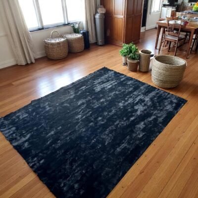 Black Color Rabbit Fur Area Rug