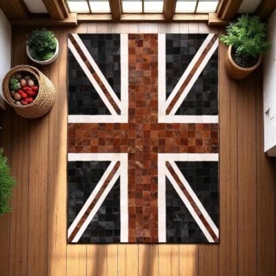 Custom Union Jack Genuine Cowhide Patchwork Rug