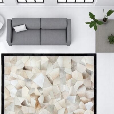 Cowhide Patchwork Rug, Brown Calfskin Floor Rug