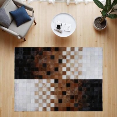 Brown Area Rug, Genuine Cowhide Patchwork Carpet,