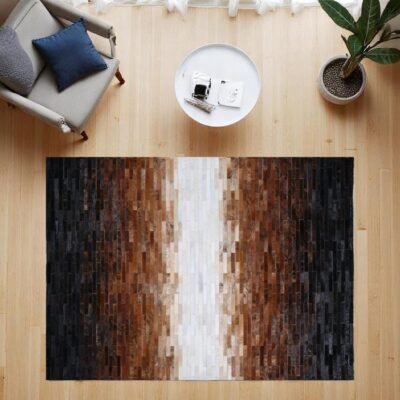 Black & Gold Patchwork Rug, Gold Detailed Genuine Calfskin Rug, Custom made Handmade Any size possible