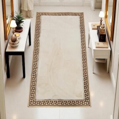Cream Greek Border Plush Rug