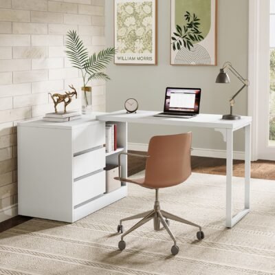 L-Shaped Computer Desk, Reversible Corner Desk With Drawer Cabinet