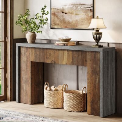 55 Console Table, Farmhouse Sofa Table with Dual-Tone Design